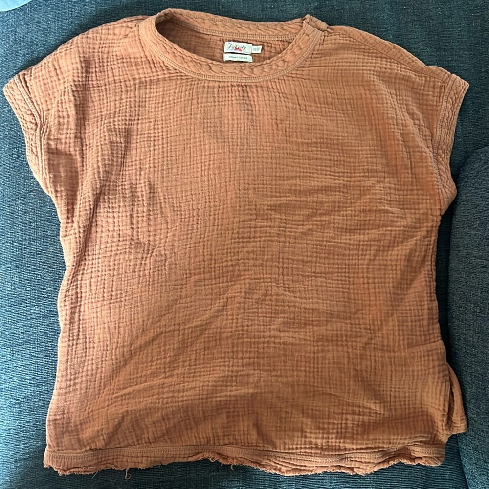 FAHERTY organic cotton gauze shirt, in a burnt orange/brown color - XS